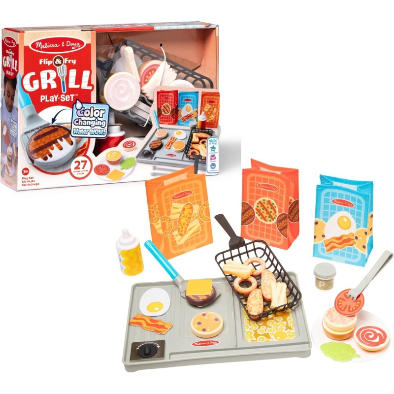 Melissa & Doug Set Water Wow! Griglia da Gioco - Gioco Educativo per Cucinare, Cibo Che Cambia Colore con l Acqua, Regalo per B