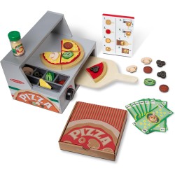 Melissa & Doug Forno della Pizza - Pizzeria Giocattolo in Legno con Cibo Accessori, Gioco di Imitazione Montessori, Regalo Educ