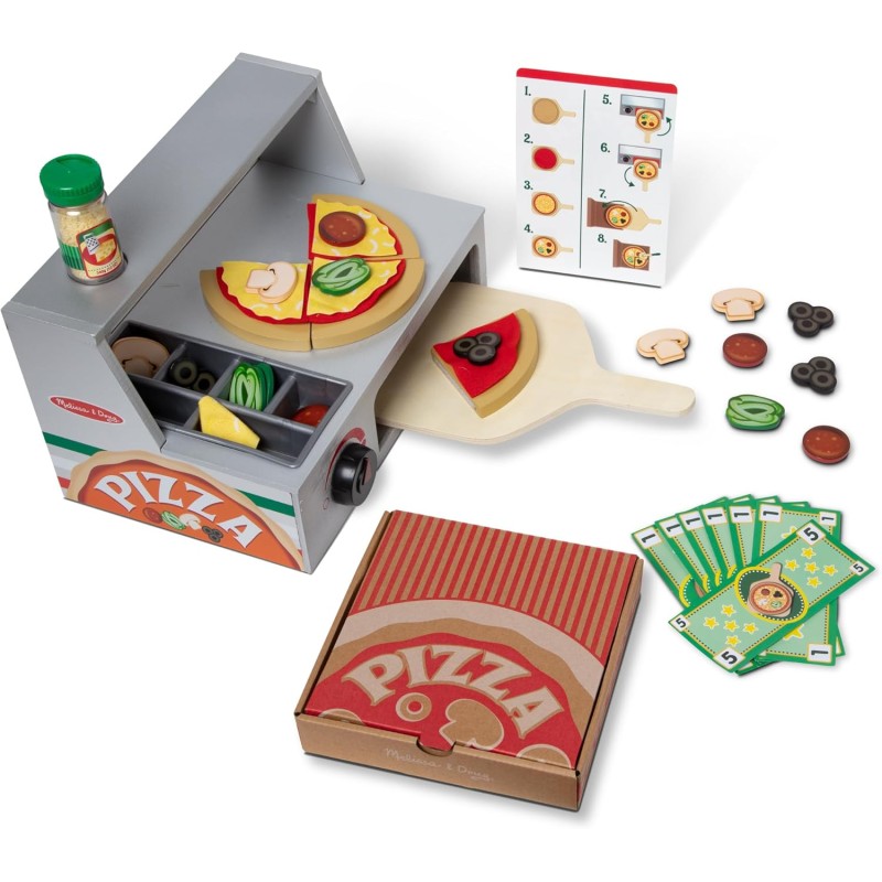 Melissa & Doug Forno della Pizza - Pizzeria Giocattolo in Legno con Cibo Accessori, Gioco di Imitazione Montessori, Regalo Educ