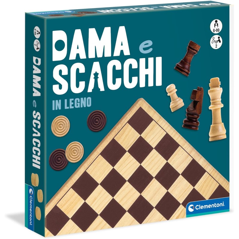 Clementoni - 16828 Dama e Scacchi in Legno, Gioco da Tavolo Ragazzi 6+ Anni e Adulti, per 2 Giocatori, Idea Regalo Made in Ital