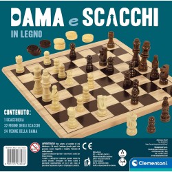 Clementoni - 16828 Dama e Scacchi in Legno, Gioco da Tavolo Ragazzi 6+ Anni e Adulti, per 2 Giocatori, Idea Regalo Made in Ital