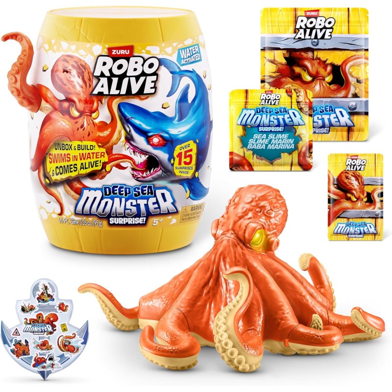 Zuru - ROBO ALIVE Deep Sea Monster Surprise, scatola da scoprire e animale elettronico giocattolo per bambini (octopus)