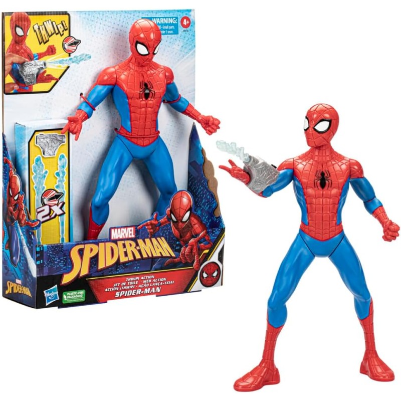 Action figure di Spider-Man Marvel Thwip, scala 13 pollici, giocattoli da supereroe per bambini, età 5+, accessori Web Blaster 