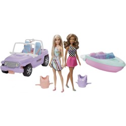 Barbie - Barbie Playset con motoscafo, fuoristrada e due bambole - GXD66
