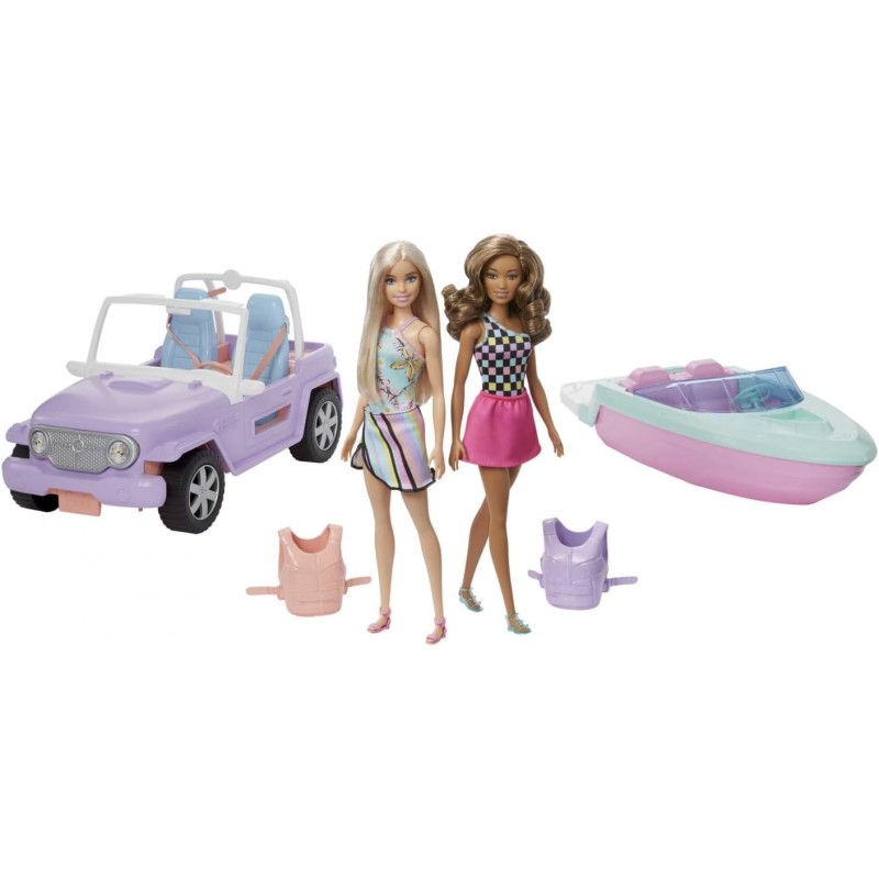 Barbie - Barbie Playset con motoscafo, fuoristrada e due bambole - GXD66