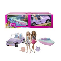 Barbie - Barbie Playset con motoscafo, fuoristrada e due bambole - GXD66