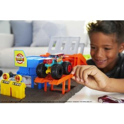 Hot Wheels-Monster Trucks Playset Distruzione Suprema e 3 Macchinine con Lanciatore, Giocattolo per Bambini 4+ Anni, HFB12