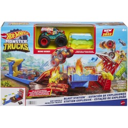 Hot Wheels-Monster Trucks Playset Distruzione Suprema e 3 Macchinine con Lanciatore, Giocattolo per Bambini 4+ Anni, HFB12