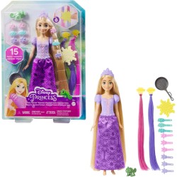 Mattel Disney Princess - Rapunzel Chioma Magica, bambola con extension capelli cambia-colore e accessori per lo styling, Giocat