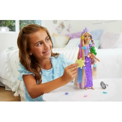 Mattel Disney Princess - Rapunzel Chioma Magica, bambola con extension capelli cambia-colore e accessori per lo styling, Giocat