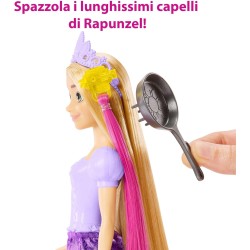 Mattel Disney Princess - Rapunzel Chioma Magica, bambola con extension capelli cambia-colore e accessori per lo styling, Giocat