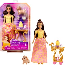 Disney Princess - Set da te di Belle,playset e bambola Belle con vestiti scintillanti, con amici e vivande, Giocattolo per Bamb