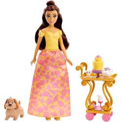 Disney Princess - Set da te di Belle,playset e bambola Belle con vestiti scintillanti, con amici e vivande, Giocattolo per Bamb
