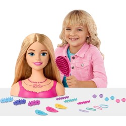 Barbie Testa per acconciare le bambole, capelli biondi con 20 accessori colorati, testa di bambola per acconciature, HMD88