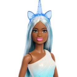 Barbie - Bambola Unicorno, con coloratissimi capelli fantasia, outfit sfumato e accessori fantasy a tema inclusi, ispirata a Ba
