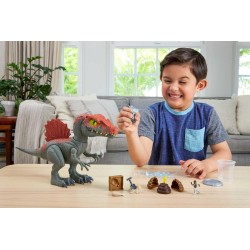 Mattel Jurassic World Crushivores - Spinosauro Cage Crasher, dinosauro con accessori a sorpresa da scoprire, sabbia, gel e past