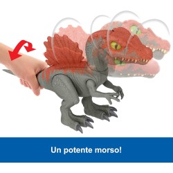 Mattel Jurassic World Crushivores - Spinosauro Cage Crasher, dinosauro con accessori a sorpresa da scoprire, sabbia, gel e past