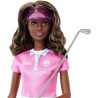 Barbie Carriere - Golfista, bambola bruna con divisa da golf e polo rosa rimovibile, mazza da golf e visiera incluse, giocattol