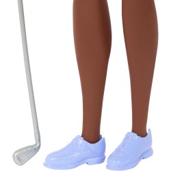 Barbie Carriere - Golfista, bambola bruna con divisa da golf e polo rosa rimovibile, mazza da golf e visiera incluse, giocattol