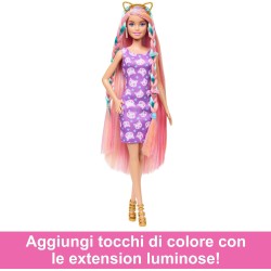 Barbie - Fun & Fancy Hair, bambola con lunghissimi capelli biondi colorati e abito rosa lucido, 10 accessori per il look e lo s