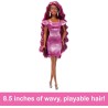 Barbie - Fun & Fancy Hair, bambola con lunghissimi capelli neri colorati e abito rosa luccicante, 10 accessori per il look e lo