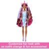 Barbie - Fun & Fancy Hair, bambola con lunghissimi capelli neri colorati e abito rosa luccicante, 10 accessori per il look e lo