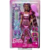 Barbie - Fun & Fancy Hair, bambola con lunghissimi capelli neri colorati e abito rosa luccicante, 10 accessori per il look e lo
