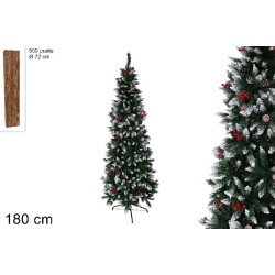 Albero Slim 180 cm punte innevate con pigne