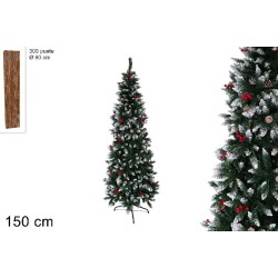 Albero Slim 150 cm punte innevate con pigne