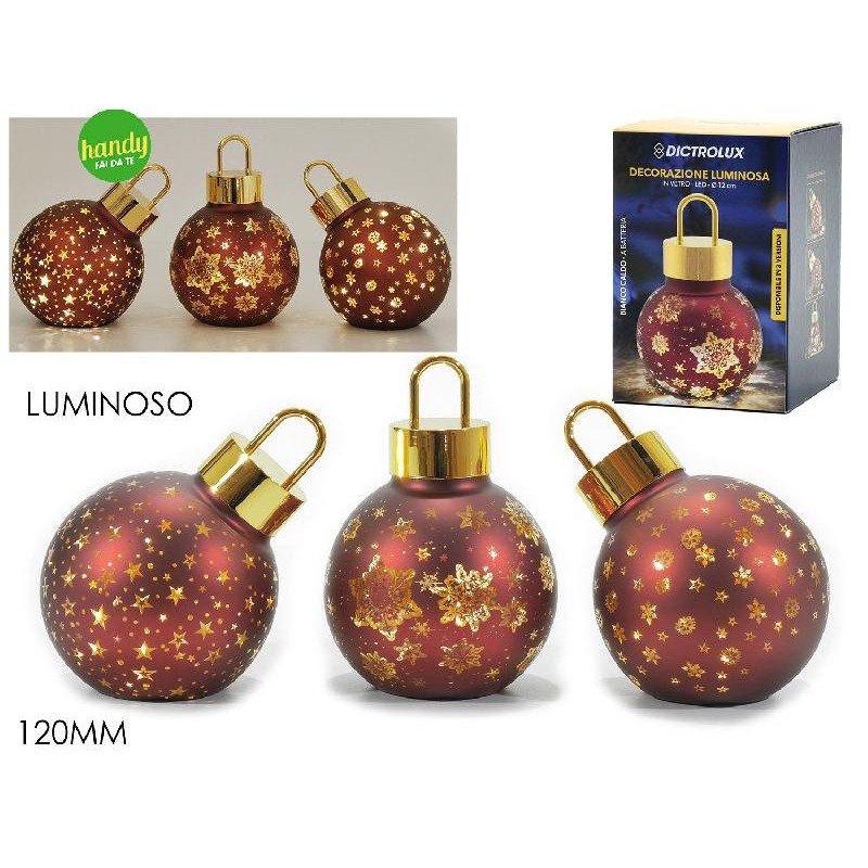 Sfera in Vetro Handy Ø 120 mm Rosso con Luce, Modelli Assortiti, 1 pezzo