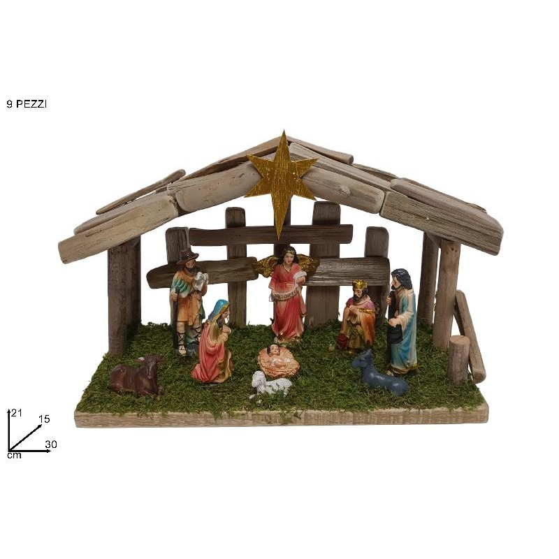 Capanna con Natività, Set 9 pezzi