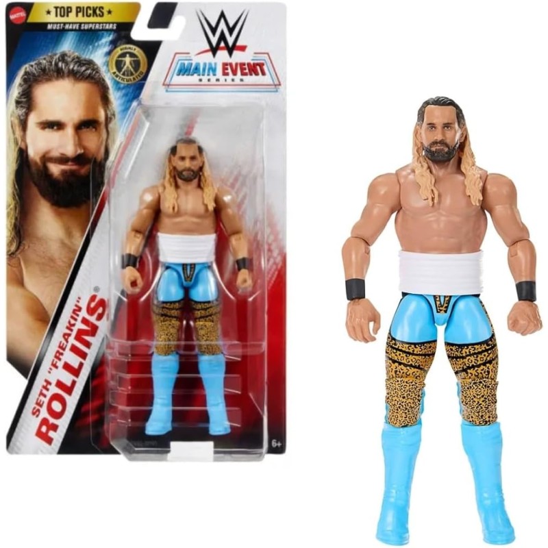 Mattel WWE Main Event Seth “Freakin” Rollins – Action Figure 17 cm – Personaggio da Collezione Snodato per Bambini dai 6 Anni i