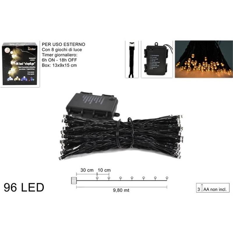 96 Led luce calda con timer e 8 giochi di luce