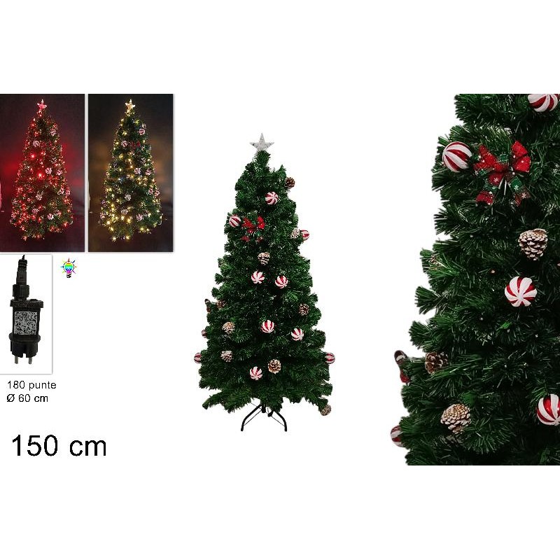 Albero 150 cm 180 Punte Decorato con Fibra
