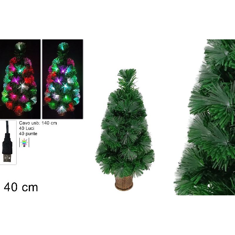 Albero Fibra Ottica 40 cm con 40 Punte a LED