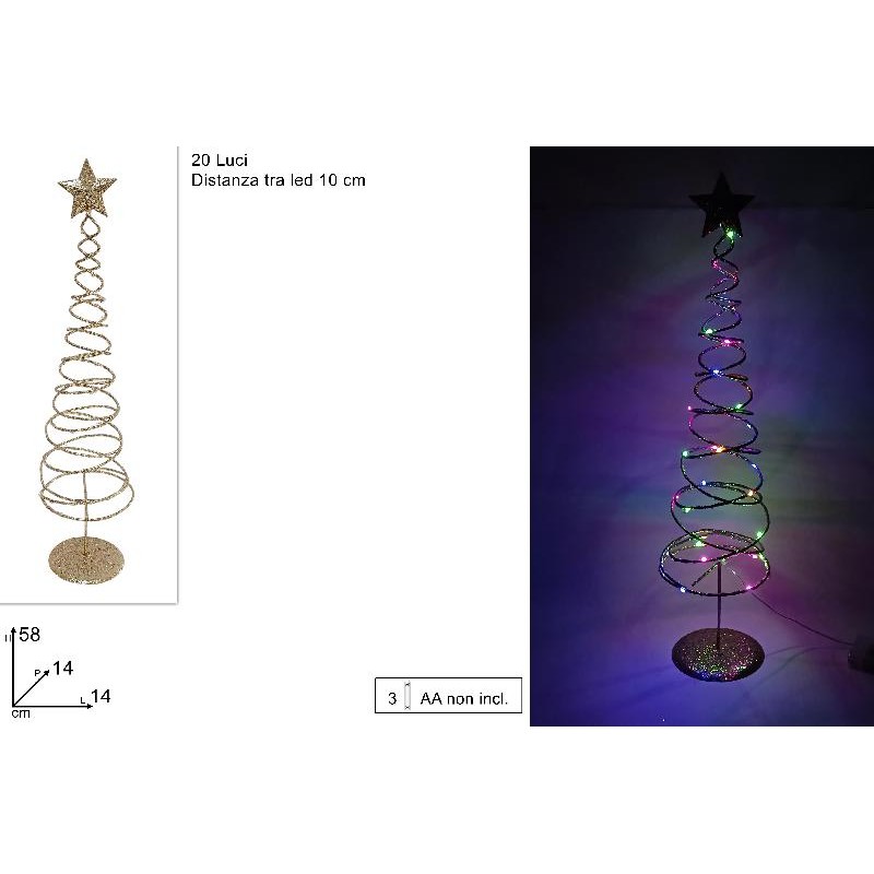 Albero Luminoso Glitterato 58 cm 20 LED Multicolor