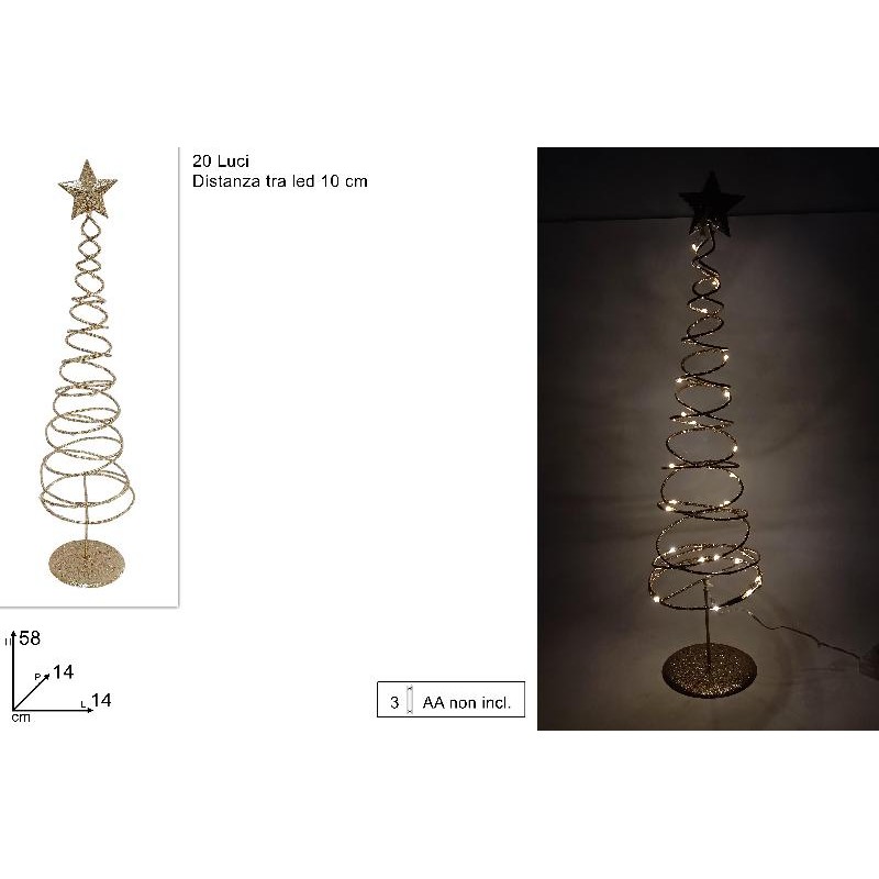 Albero Luminoso Glitterato 58 cm 20 LED Bianco Caldo