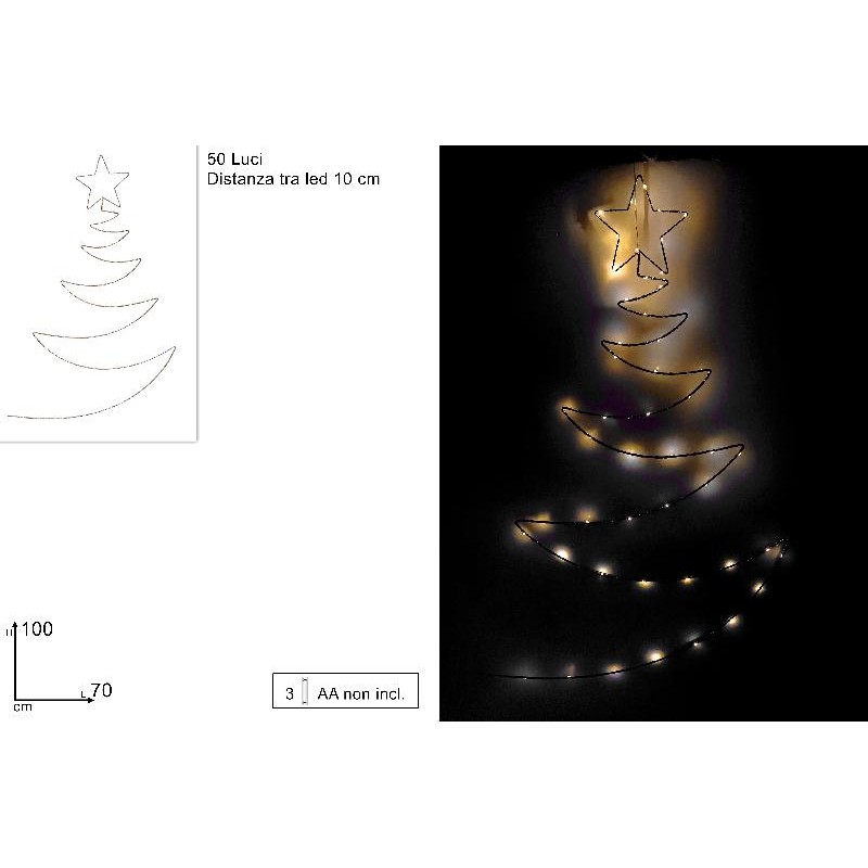 Albero Stilizzato Luminoso 100x70 cm 50 LED Bianco Caldo