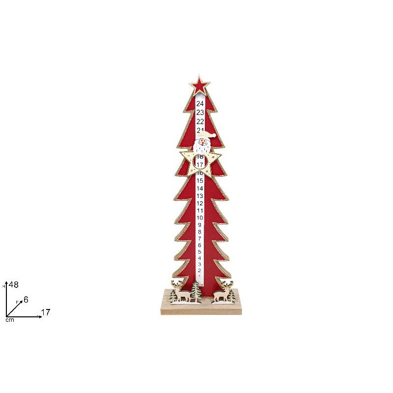 Albero Rosso Calendario Avvento Legno con calamita