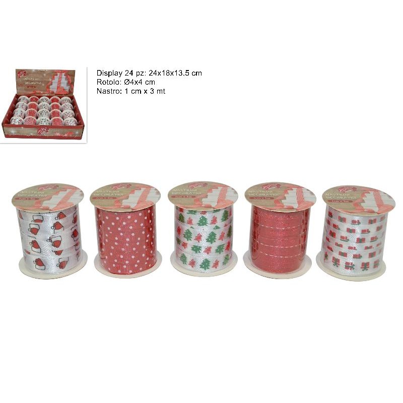 Nastrino Tessuto 1 cm x 3 mt, decori assortiti, 1 pezzo
