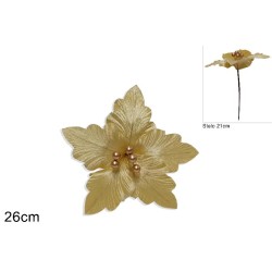 Stelo Fiore Natalizio Velluto 26 cm Oro