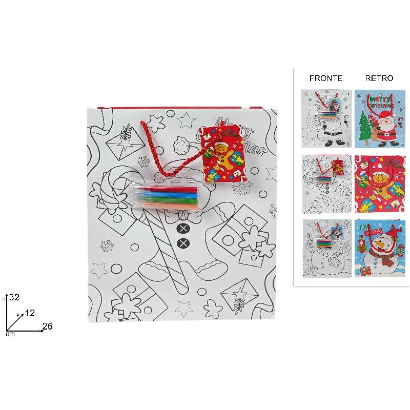 Busta Regalo Soggetto Natalizio 26x32x12 cm, modelli assortiti, 1 pezzo