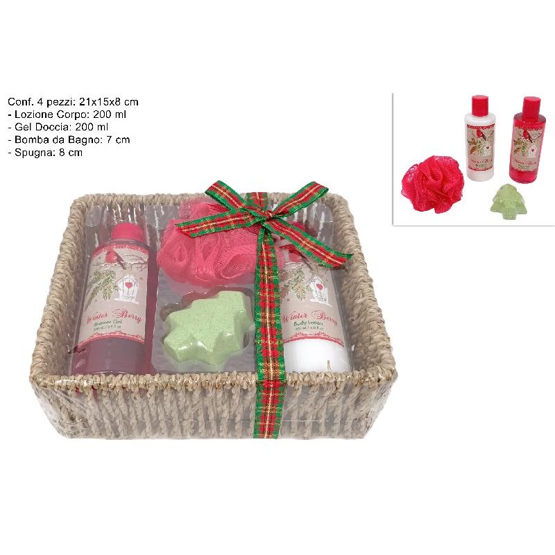 Cesta Confezione Regalo Set da Bagno 4 pezzi