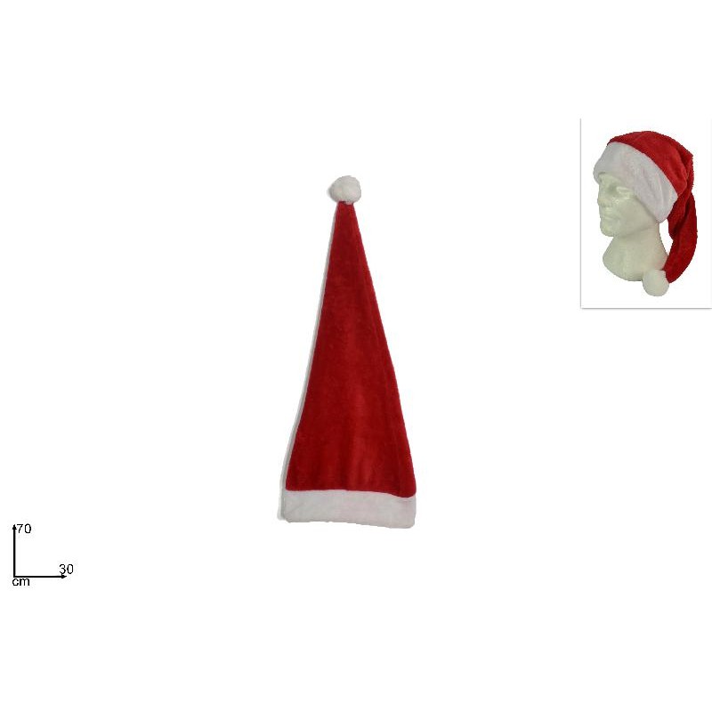 Christmas Decoration Cappello Babbo Natale 70 Cm Velluto Rosso Bianco