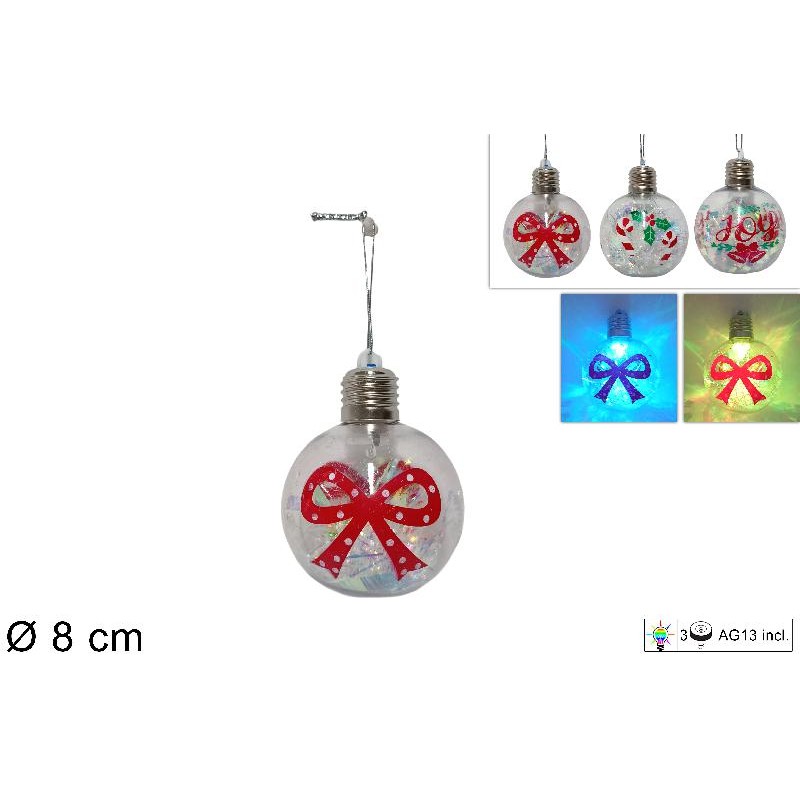 Palla Ø 8 cm con Luce, Decorata, decori assortiti, 1 pezzo