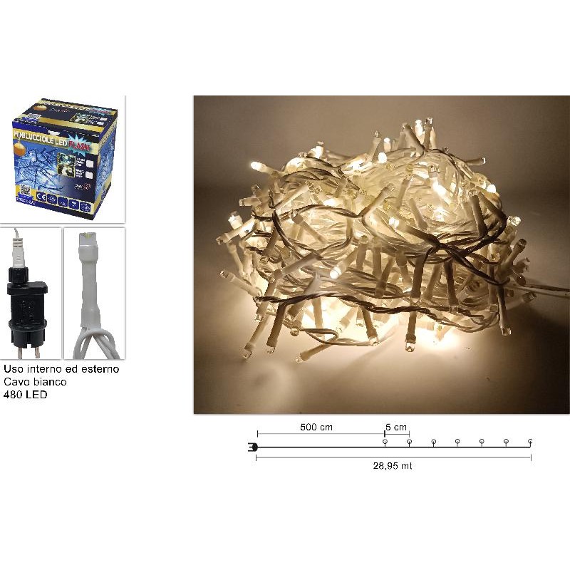 Minilucciole 480 LED Flash Bianco Caldo, cavo bianco