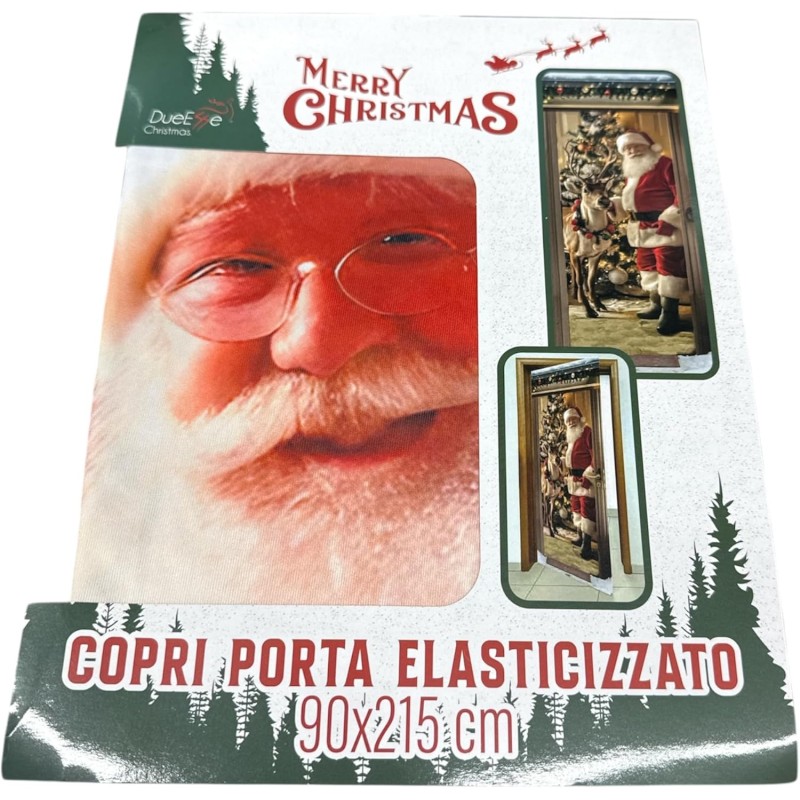Copri Porta Elasticizzato Natalizio 90x215 cm Babbo Natale e Renna per Porta da Interno o Esterno, modelli assortiti, 1 pezzo
