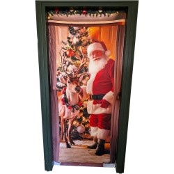 Copri Porta Elasticizzato Natalizio 90x215 cm Babbo Natale e Renna per Porta da Interno o Esterno, modelli assortiti, 1 pezzo