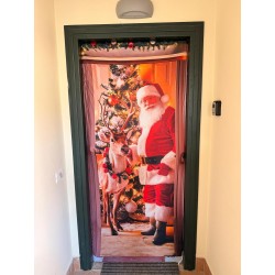 Copri Porta Elasticizzato Natalizio 90x215 cm Babbo Natale e Renna per Porta da Interno o Esterno, modelli assortiti, 1 pezzo
