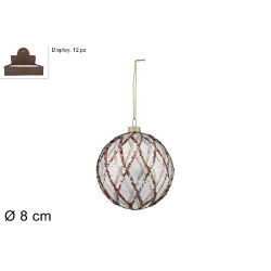 Palla Vetro Ø 8 cm Trasparente Rombi Glitterati Multicolor